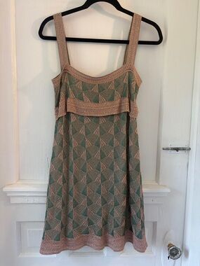 Missoni Vintsge Metallic Mini Dress in Teal and Rose Gold
